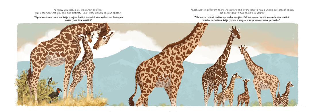 Images from Wild Nature Institute's Juma The Giraffe Children's Book